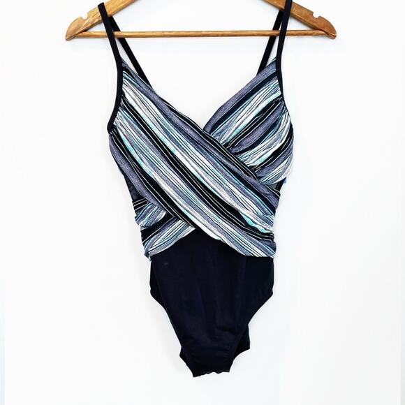 NEW Coco Reef Blue Grotto Sterling V Neck Striped Swimsuit Size 8/32 C/D - Picture 2 of 12